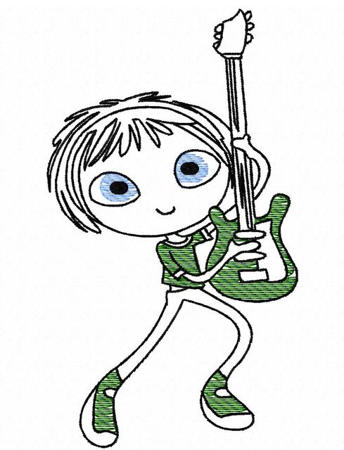 489x640 Swirly Boy 6 With Guitar Sketch Embroidery Design - Guitar Sketch