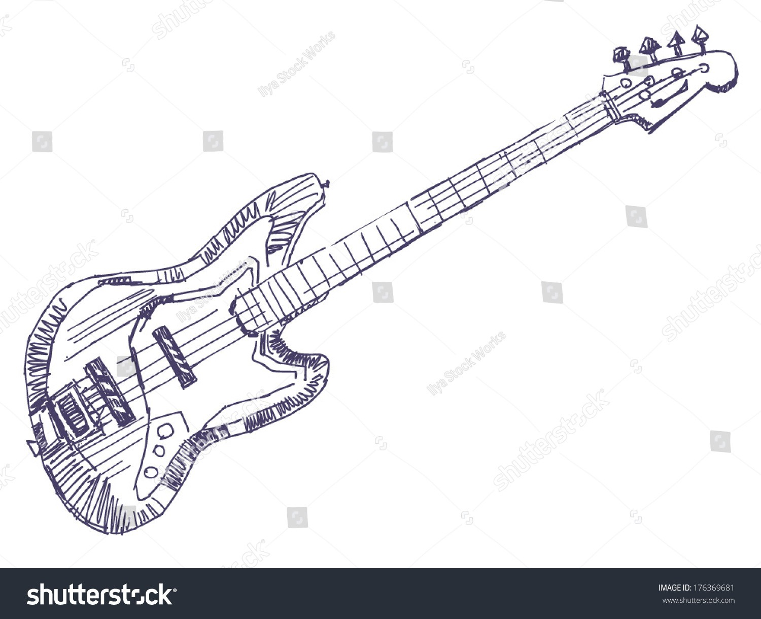 1500x1219 Stock Vector Bass Guitar Sketch Drawing Isolated On White - Guitar Sketch Easy