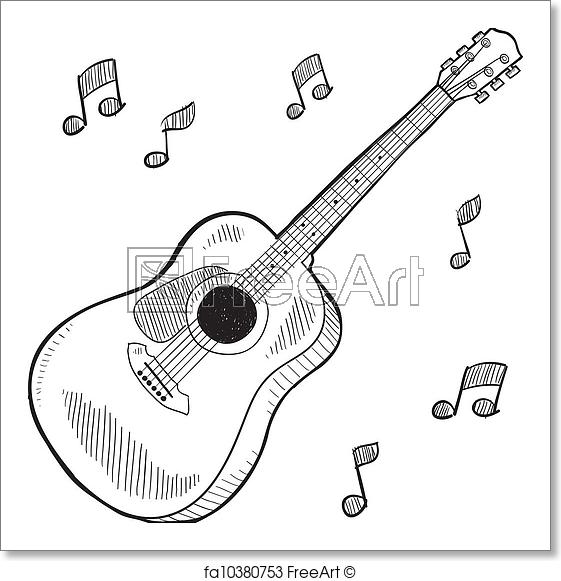 561x581 Free Art Print Of Acoustic Guitar Sketch. Doodle Style Acoustic - Guitars Sketch