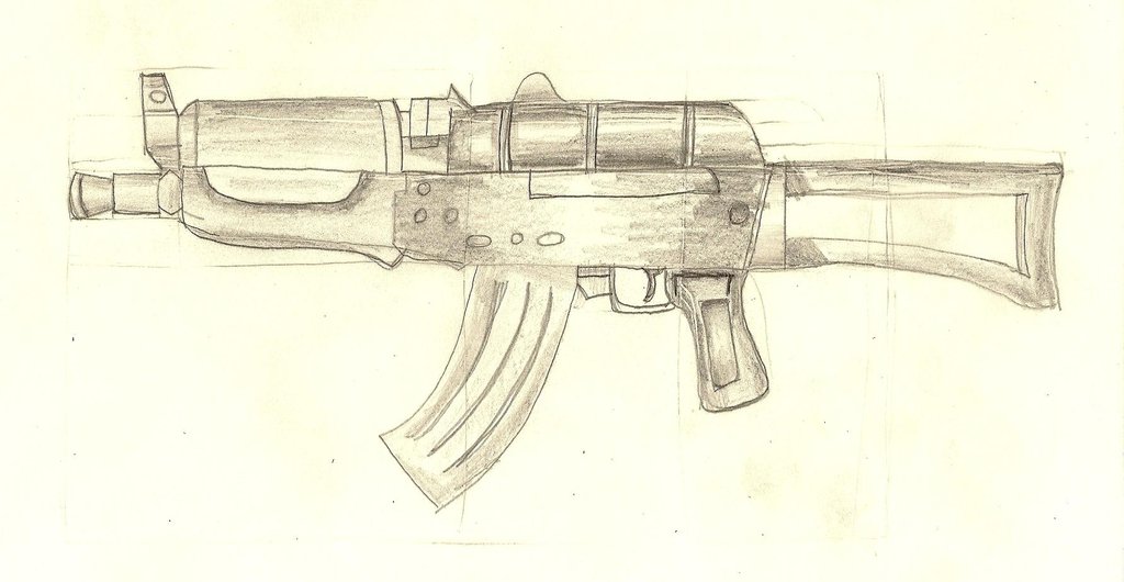 1024x530 Machine Gun Sketch By Casey387 - Gun Sketch
