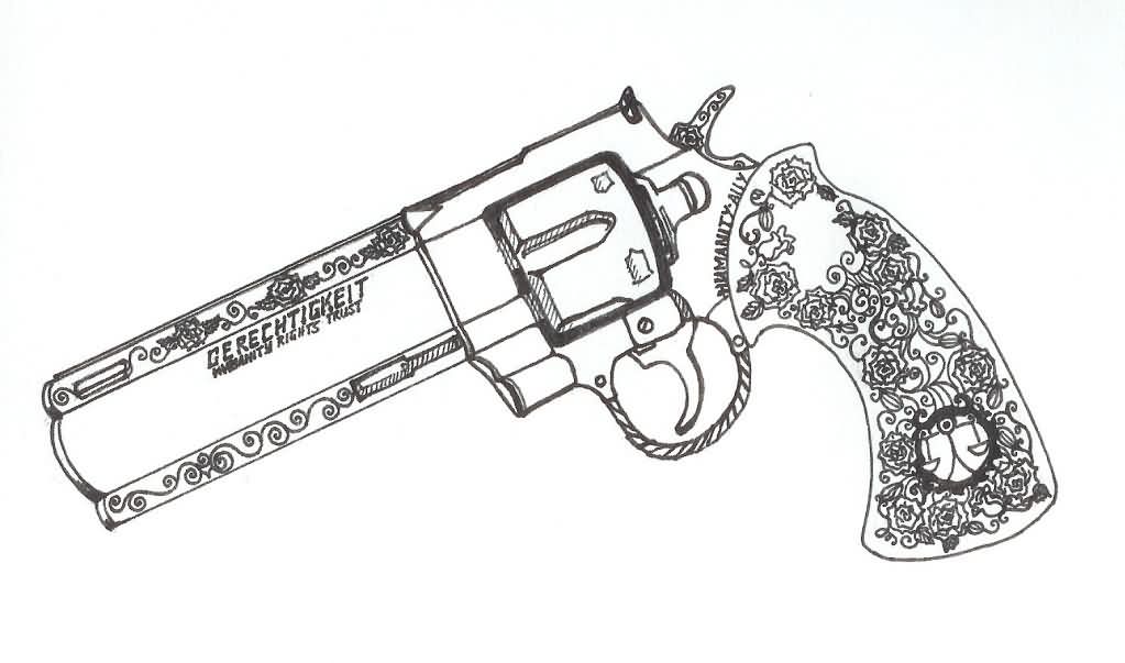 1023x603 Designer Outline Pistol Tattoo Sketch Tattoo Ideas - Gun Tattoo Sketch
