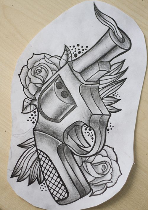 500x712 Tattoo Drawing - Gun Tattoo Sketch