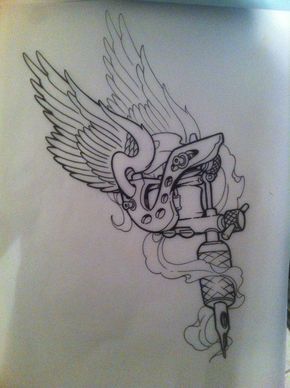 290x388 Tattoo Gun By On @ - Gun Tattoo Sketch