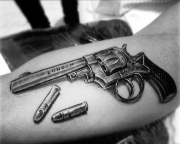 600x480 80 Pistol Tattoos For Men - Gun Tattoo Sketch