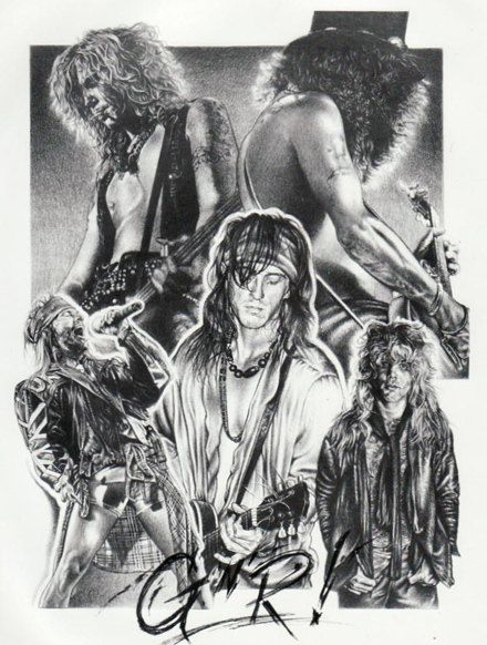 440x582 Guns N Roses Live In Concert Original 18 X 24 Sketch Print - Guns N Roses Sketch