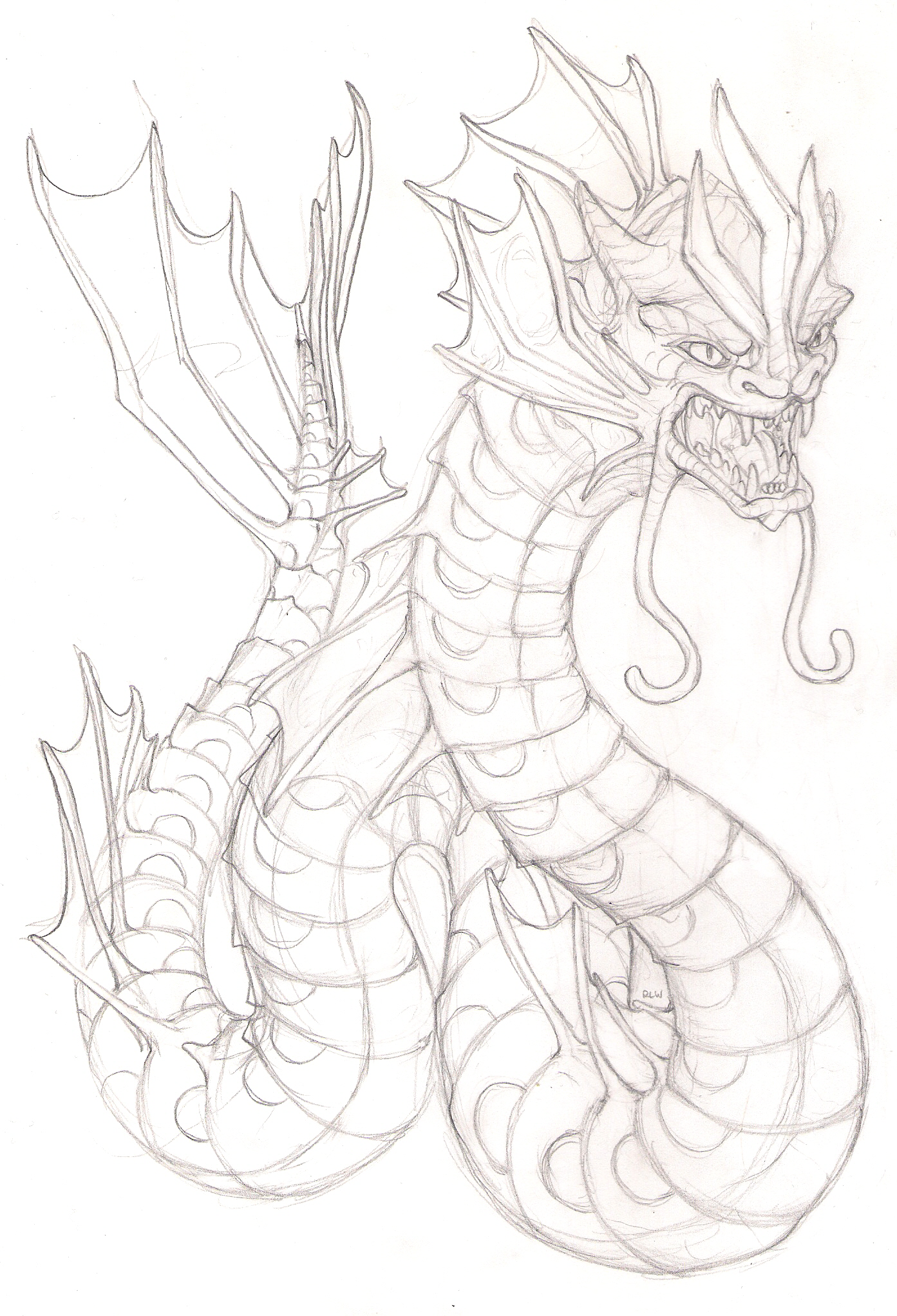 1393x2044 Gyarados Sketch Weasyl - Gyarados Sketch