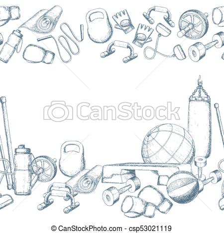 450x470 Home Gym Equipment. Seamless Horizontal Borders Of Fitness - Gym Sketch