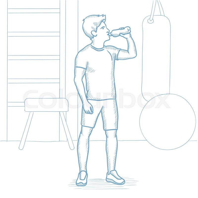 800x800 Sportive Caucasian Man Drinking Water In The Gym. Sportsman - Gym Sketch