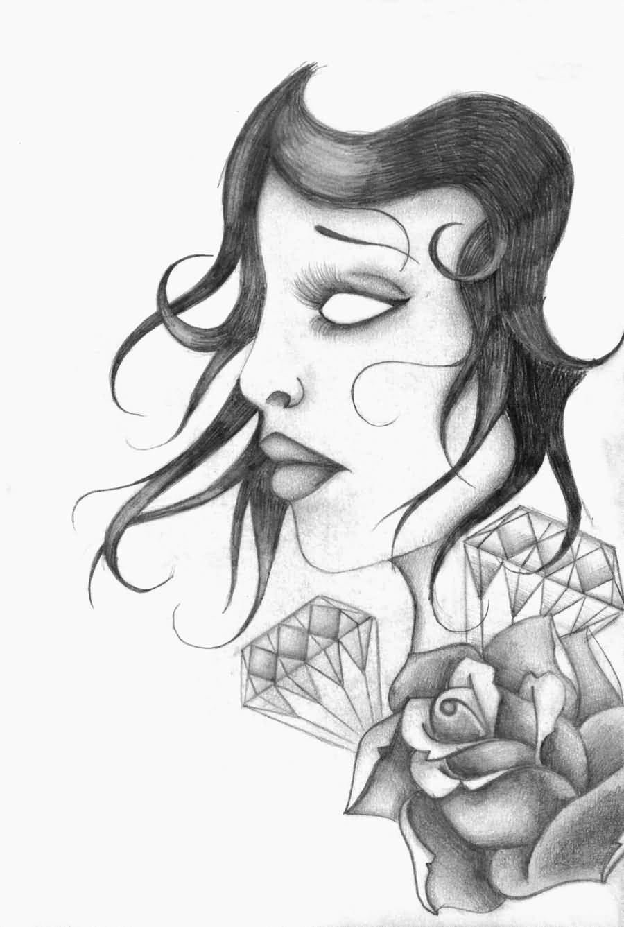 900x1337 Gypsy Tattoo Girl Diamonds N Rose Sketch - Gypsy Sketch