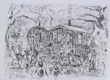 375x272 Gypsy Travellers Scene Sketch Drawing By Stephen W Green Saatchi Art - Gypsy Sketch