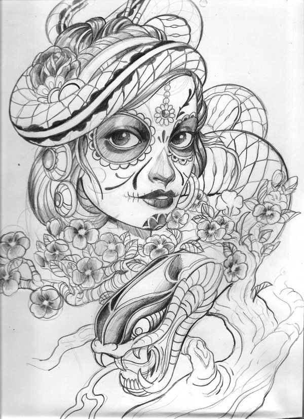 600x825 More Like Day Of The Dead Gypsy Drawing By - Gypsy Sketch