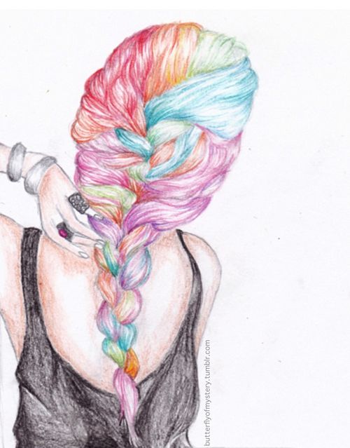 500x639 Drawn Braid Coloured Hair - Hair Braid Sketch