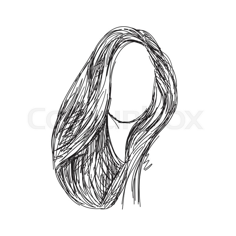 800x800 Hand Drawn Wig. Long Hair Sketch Of The Line. Stock Vector - Hair Sketch