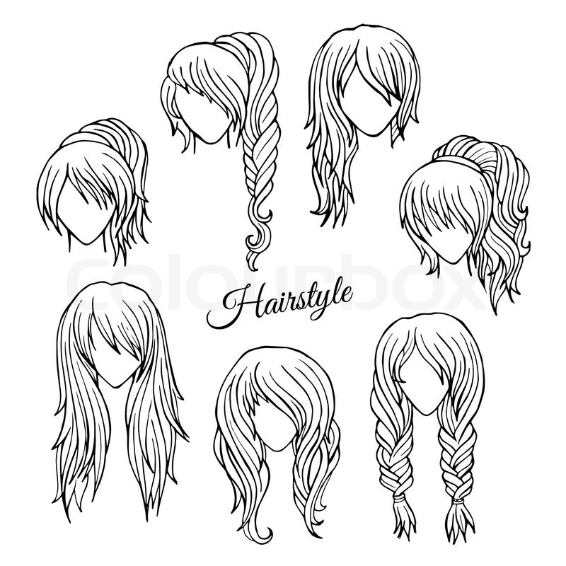 800x800 Abstract Hair Styles Sketch Hand Drawn Vector Set Stock Vector - Hair Style Sketch