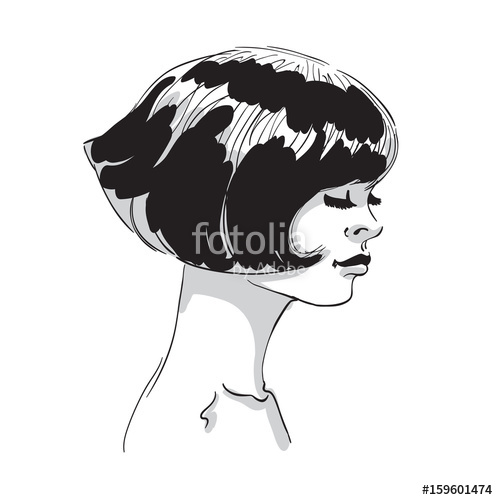 498x500 Vector Hand Draw Illustration Of Young Woman Head With Bob Haircut - Haircut Sketch