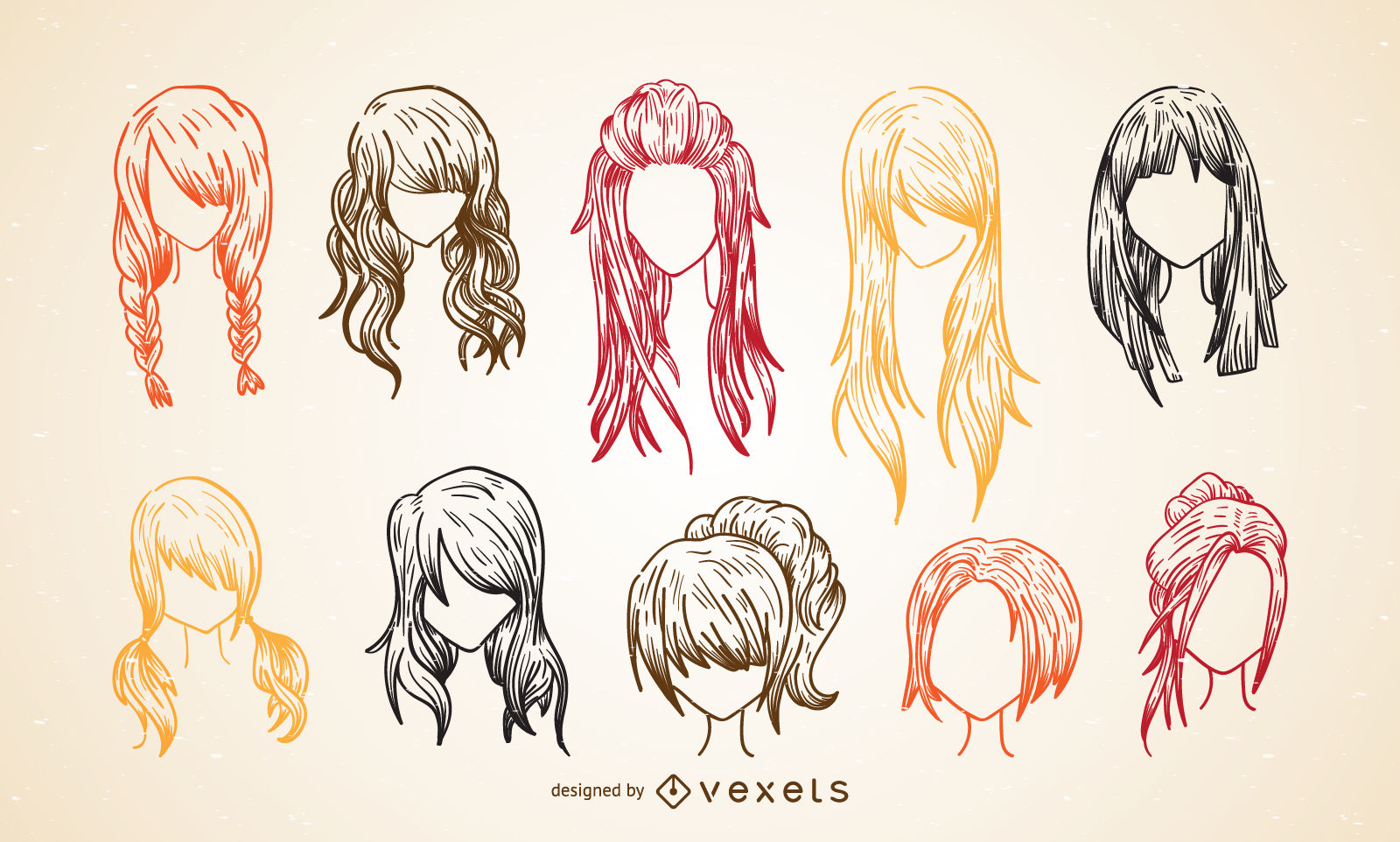 1600x962 Colorful Women Haircut Sketch Set - Haircut Sketch