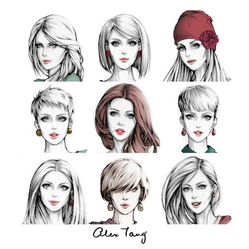 500x500 Fashion Illustrations Alex Tang Illustrations - Hairstyle Sketches