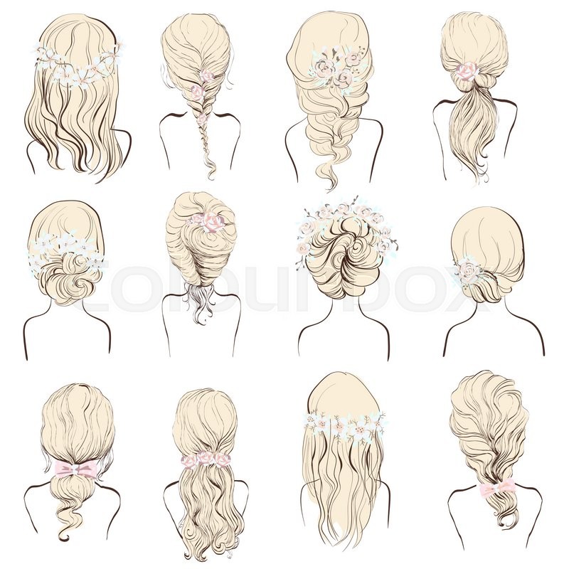 800x800 Set Of Different Hairstyles, Wedding Hairstyles, Hair Styles With - Hairstyles Sketch