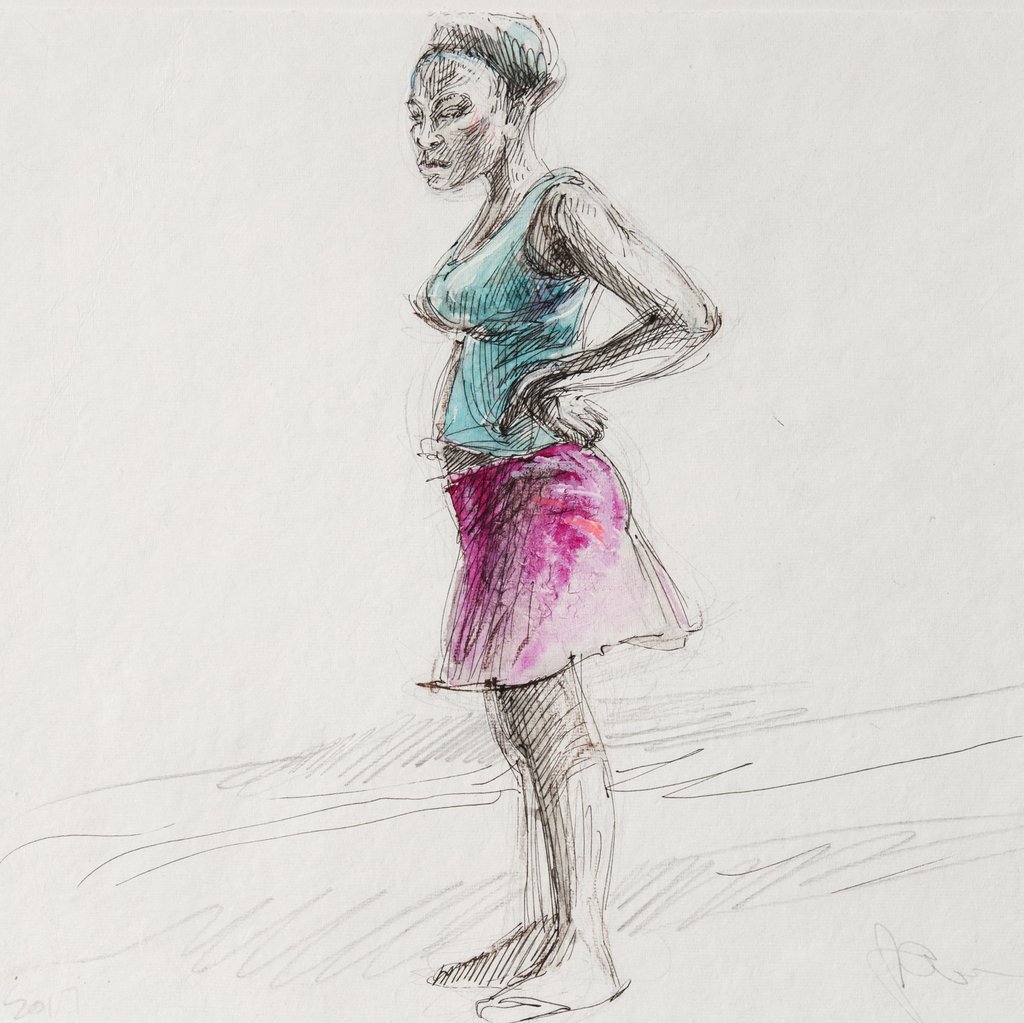 1024x1023 Swoon Haiti Sketch 47 (Pink Skirt) Heliotrope Prints - Haiti Sketch