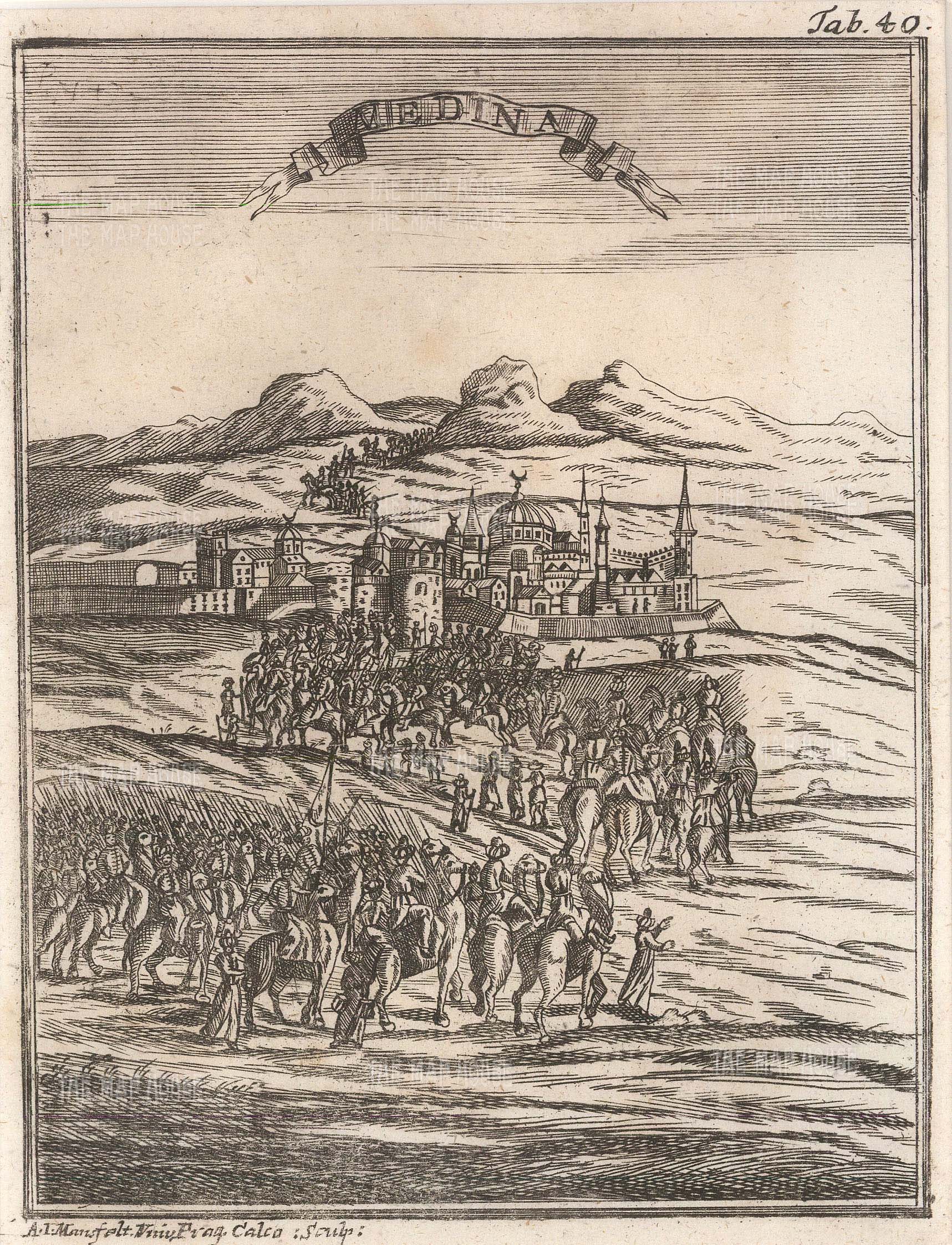 1717x2245 Mansfield Medina, Saudi Arabia. 1730. An Original Antique Etching - Hajj Sketch