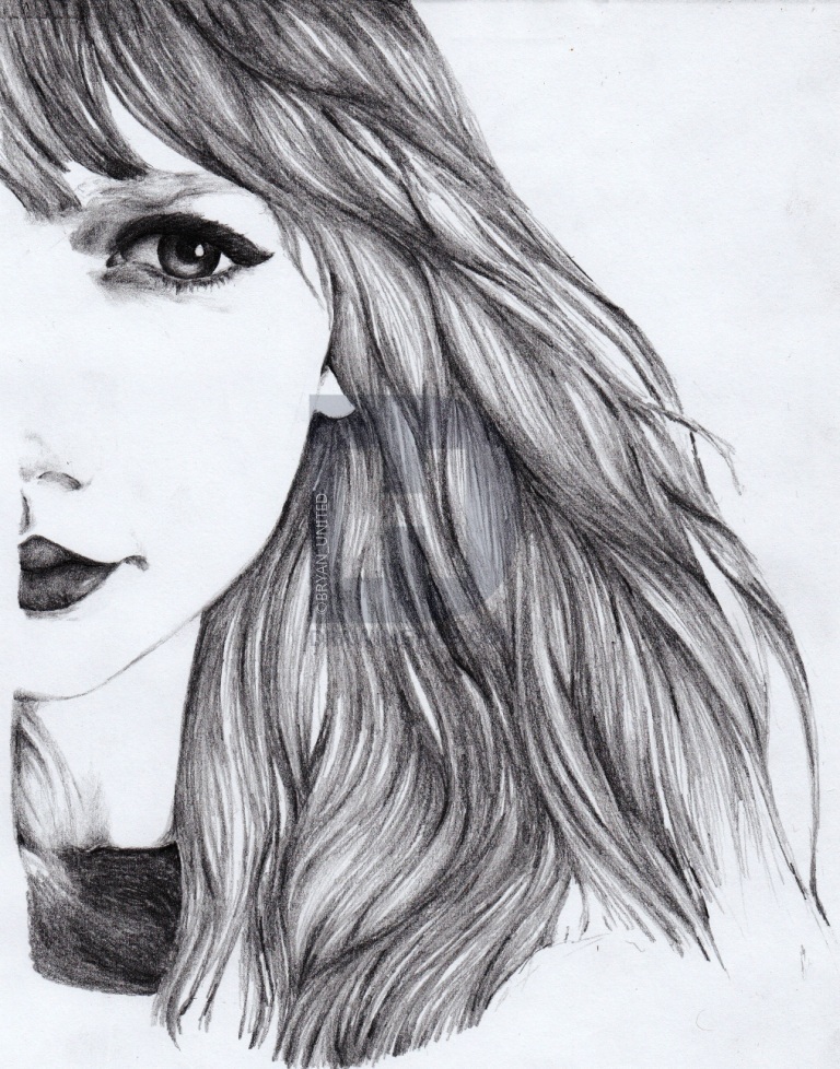 768x978 Her Half Face Drawing By Bryan United Drawinghub - Half Face Sketch