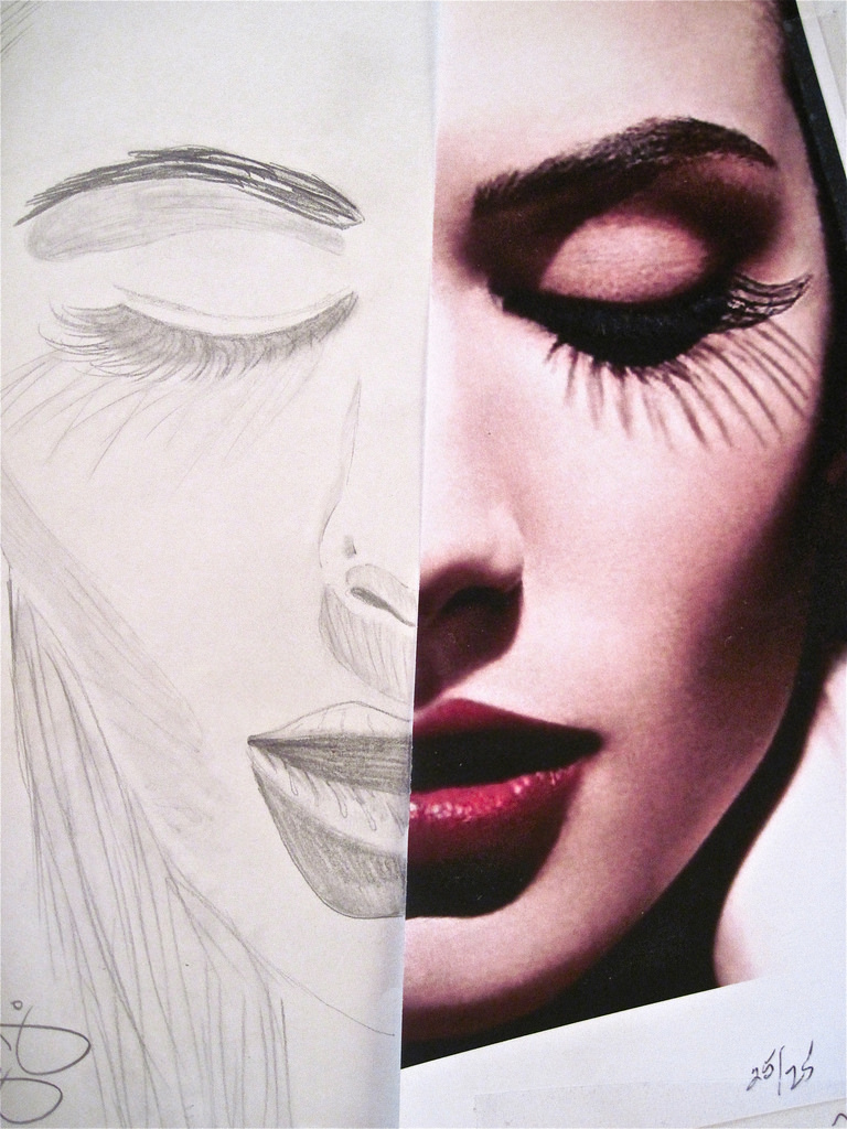 768x1024 Half Face Sketch Media Pencil Drawing On Paper Time 45 M - Half Face Sketch