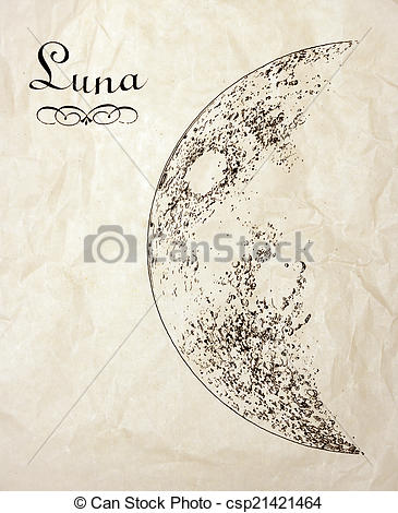 365x470 Vintage Moon Drawing. Antique Sketch Of Half Moon Drawn On The Old - Half Moon Sketch