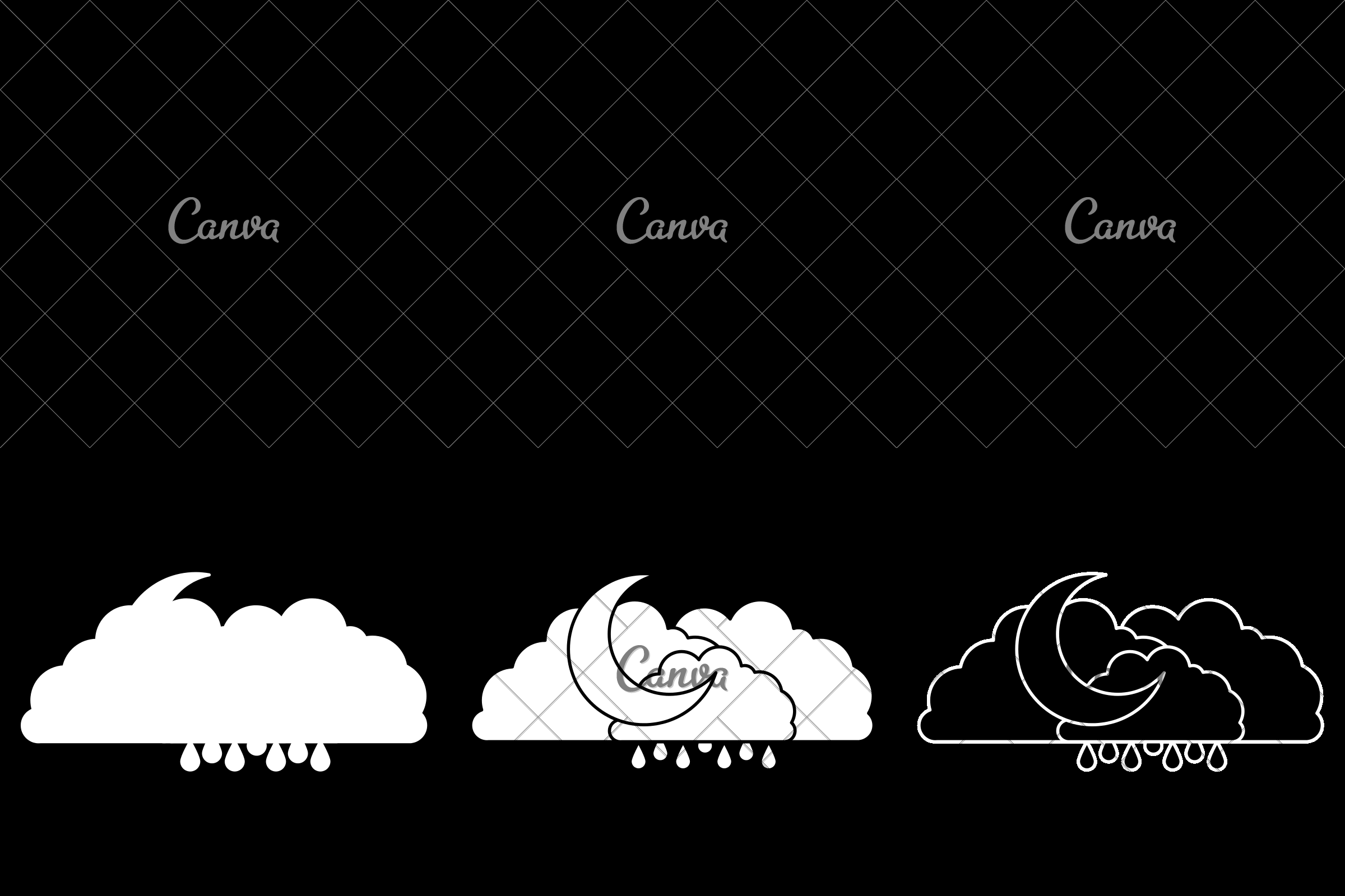 2400x1600 Clouds With Rain And Half Moon In Sketch Silhouette On White - Half Moon Sketch