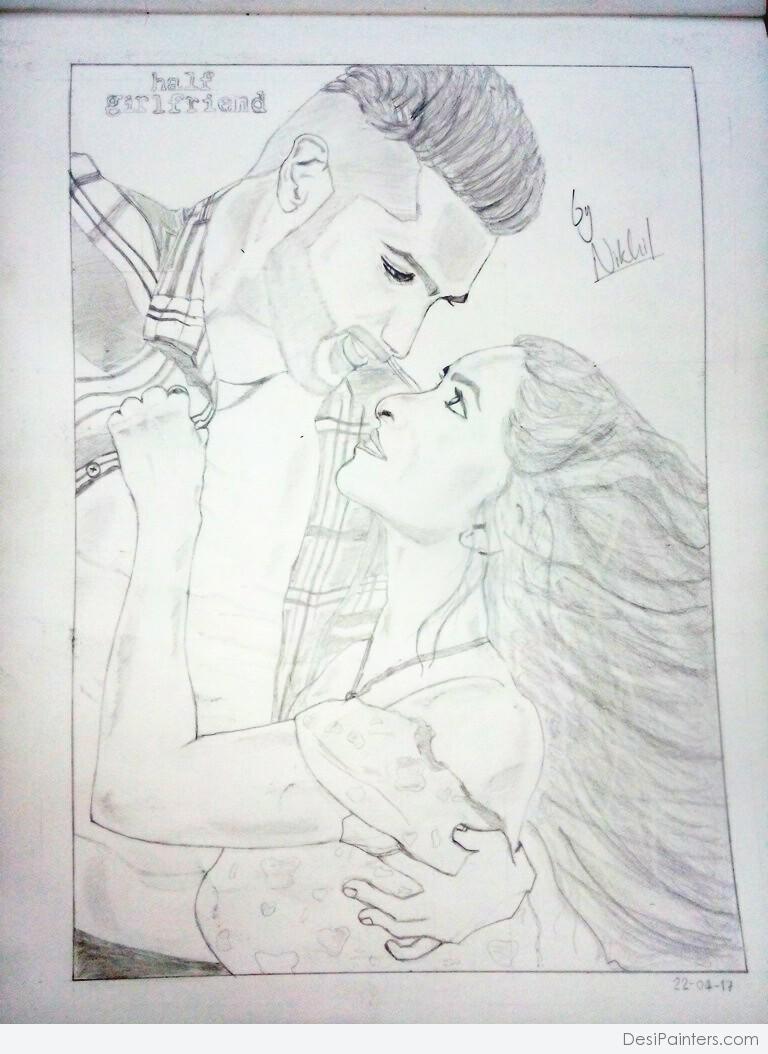 768x1054 Pencil Sketch Of Half Girlfriend Poster - Half Sketch