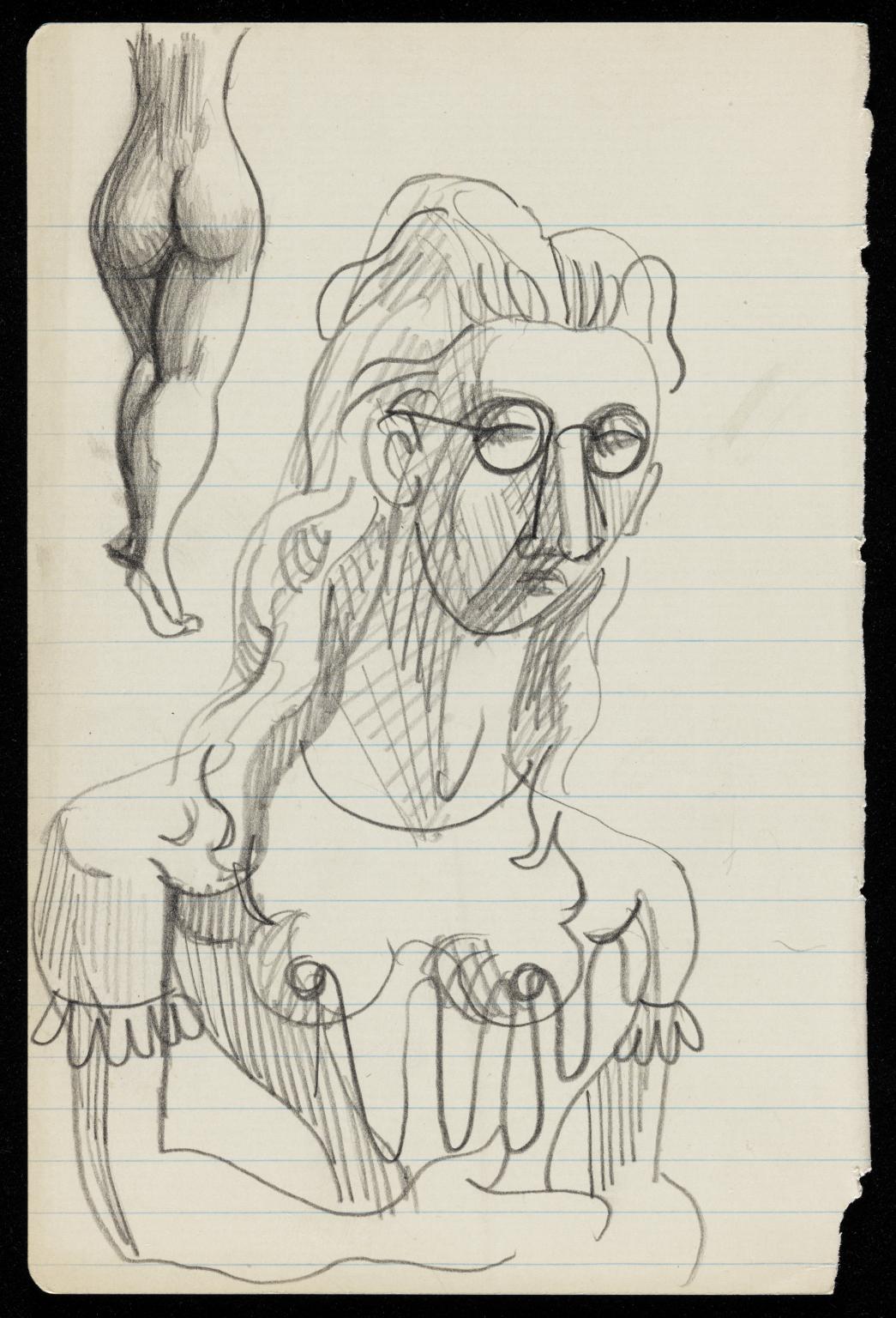 1045x1536 Sketch Of A Female Figure Wearing Glasses And Transparent Clothes - Half Sketch