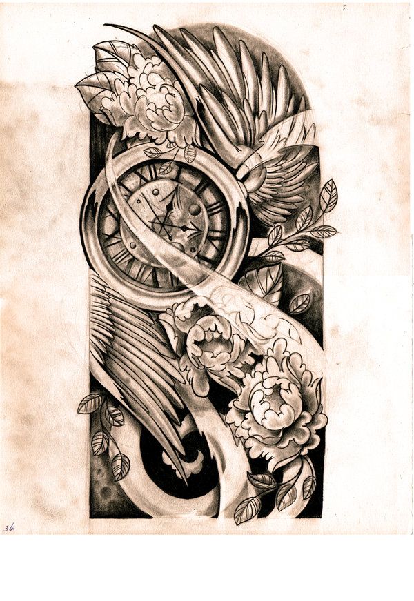 600x872 A Custom Design Made For A Dude. The Endresult For His Design Is - Half Sleeve Tattoo Sketch