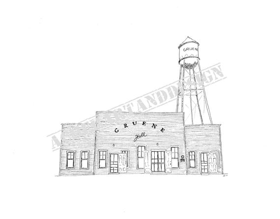 570x446 Gruene Hall Pen And Ink Sketch Printable Art Digital Download Etsy - Hall Sketch