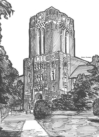 399x550 Ut Ayers Hall Sketch Posters By Soniasummers Redbubble - Hall Sketch