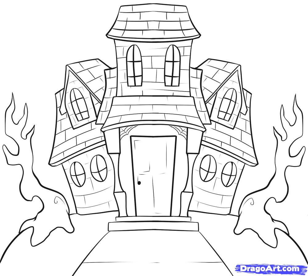 1000x896 Ghost House Sketch Art 3d Drawn Haunted House Ghost House - Halloween House Sketch