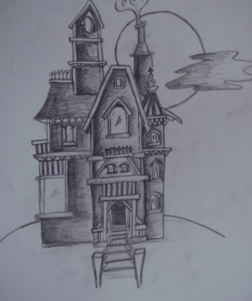 818x976 Haunted House By Hidden Mountain , Spooky House - Halloween House Sketch