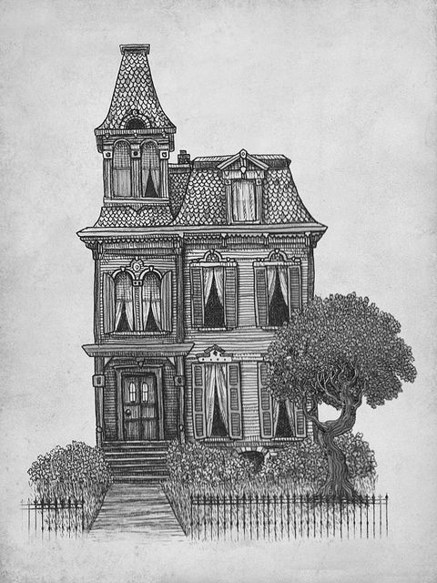 480x640 Haunted House. - Halloween House Sketch