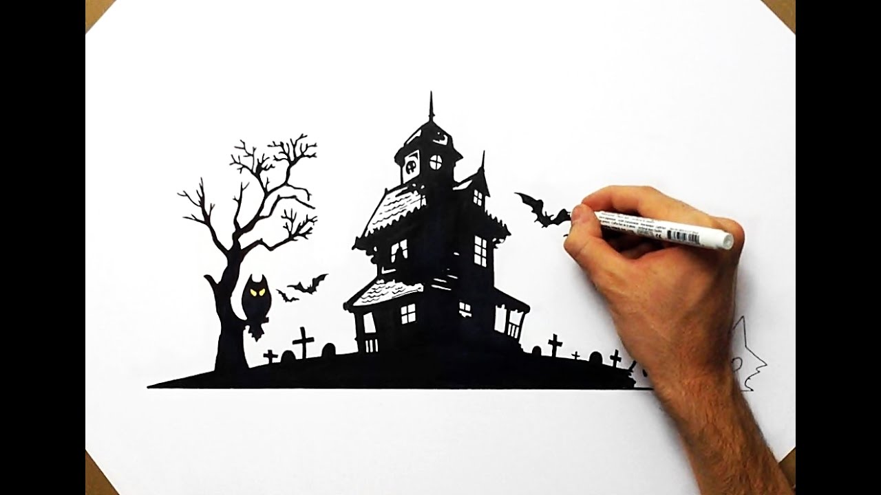 1280x720 How To Draw A Haunted House Halloween - Halloween House Sketch