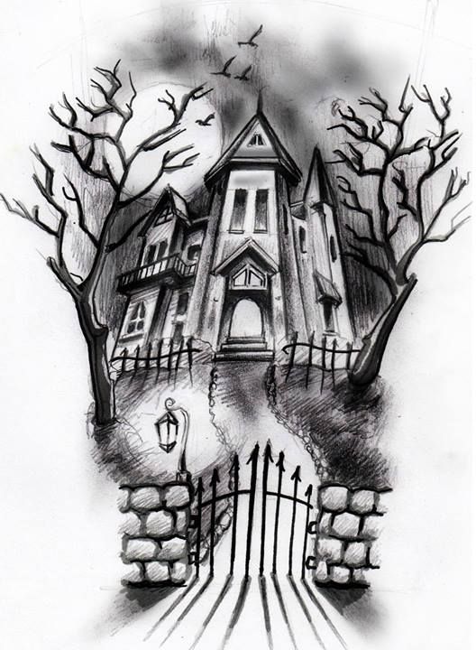 528x720 Haunted House Sketch + Brushes By On - Halloween House Sketch