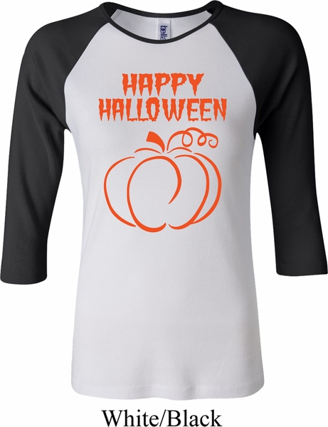 461x600 Happy Halloween With Pumpkin Sketch Ladies Raglan - Halloween Pumpkin Sketch