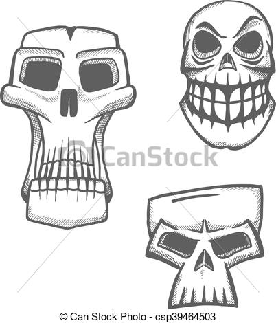 402x470 Halloween Artistic Skull Icons Set. Skull Sketch Icons Set - Halloween Skeleton Sketch