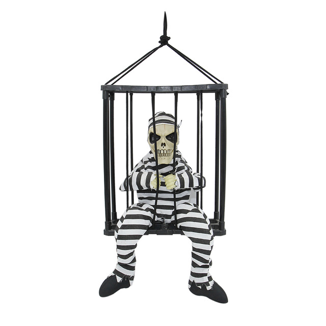 640x640 Motion Sensor Hanging Caged Animated Jail Prisoner Skeleton - Halloween Skeleton Sketch