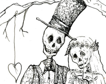 340x270 Pen And Ink Drawing Skeleton Wedding Halloween Wedding Day Etsy - Halloween Skeleton Sketch