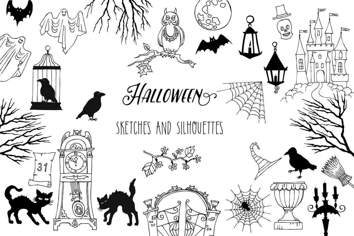1197x798 Halloween. Sketches And Silhouettes - Halloween Sketches