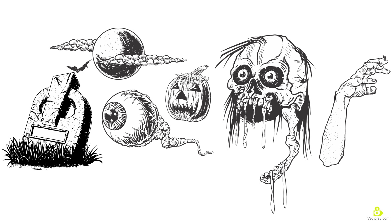 1500x850 Scary Halloween Sketches Free Vector Amp Clipart Design - Halloween Sketches