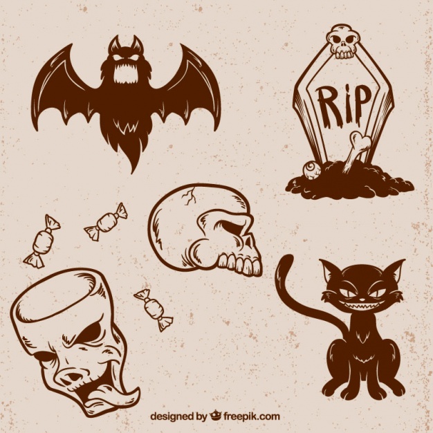 626x626 Several Sketches Of Halloween Elements Vector Free Download - Halloween Sketches
