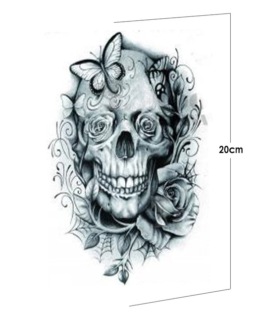 511x640 Free Shipping Halloween Skull Waterproof Tattoo Scary Horror - Halloween Skull Sketch