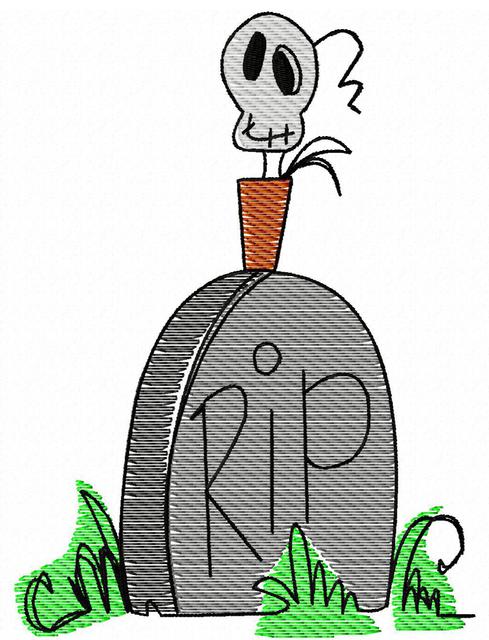 489x640 Grave Stone Rip Sketch Embroidery Design - Halloween Skull Sketch