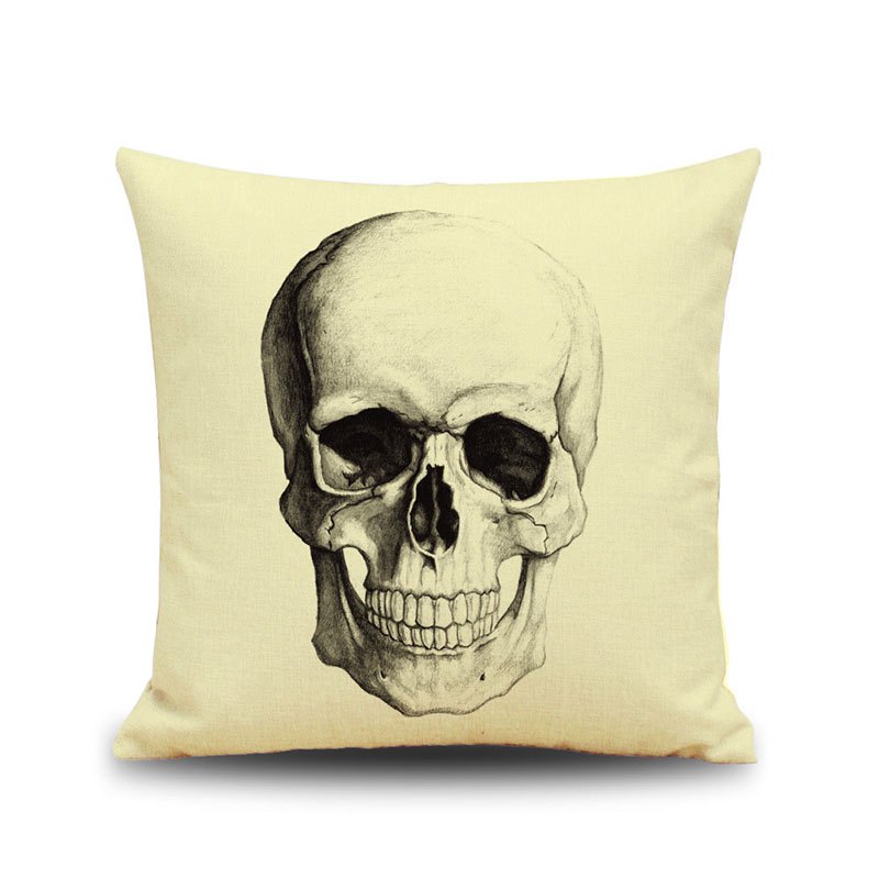 800x800 Halloween Skull Head Sketch Linen Decorative Throw Pillow Case - Halloween Skull Sketch