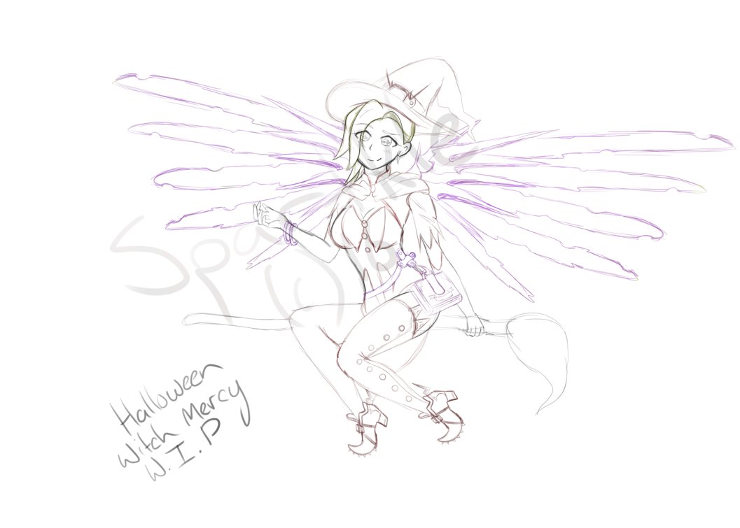 1057x755 Halloween Witch Mercy (W.i.p) By Spartkle - Halloween Witch Sketch