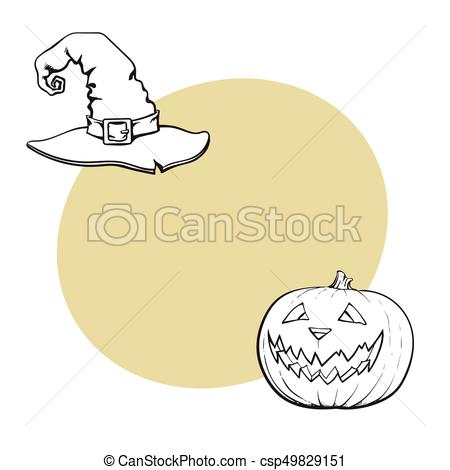 450x470 Hand Drawn Halloween Symbols - Halloween Witch Sketch